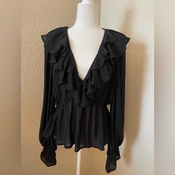 Abercrombie & Fitch Elegant Black Blouse Ruffle V Neck Size xl - Picture 2 of 7